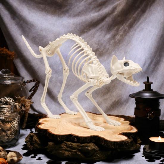 Хэллоуин Скелет Кошки Украшение Ужас Пластиковый Котенок Скелет Кость Украшение с Подвижной Челюстью Шея Хвост для Вечеринки на Хэллоуин Домашний Двор Декор