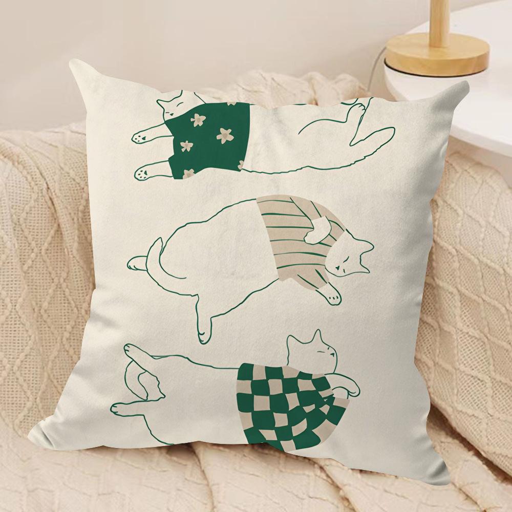 Minimalist Sleepy Cats Cushion Cover Soft Plush Fabric DoubleSided Printed Cushion Covers for All Seasons Modern HomeDecor Gift