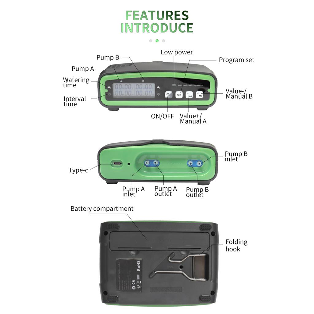 Автоматическая система полива с двойным насосом для комплекта для орошения 20 горшечных растений с 30-дневным программированием