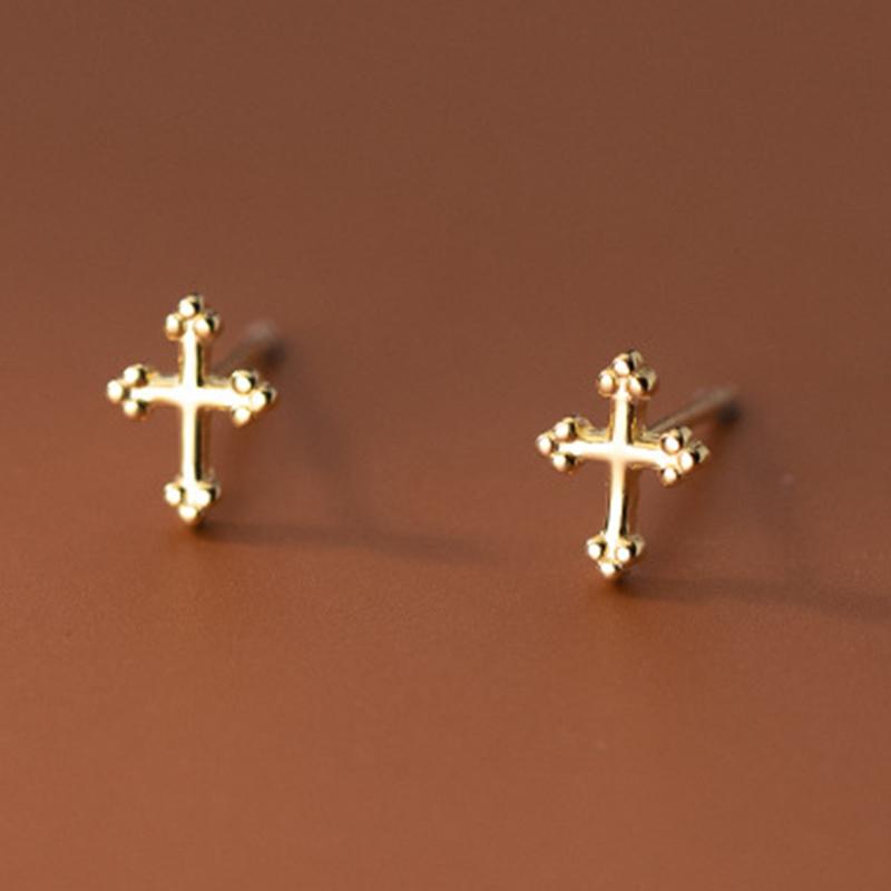 Cute Cross Stud Earrings for Women Girls Teens 925 Silver Geometric Piercing Ear Accessories