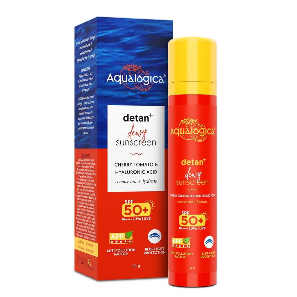 Aqualogica Detan+ Dewy Sunscreen SPF 50+ PA++++ with Cherry Tomato & Hyaluronic Acid 50g