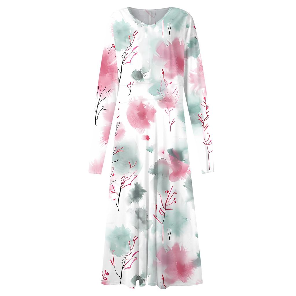 Женское и зимнее повседневное модное длинное платье с V-образным вырезом и длинными рукавами