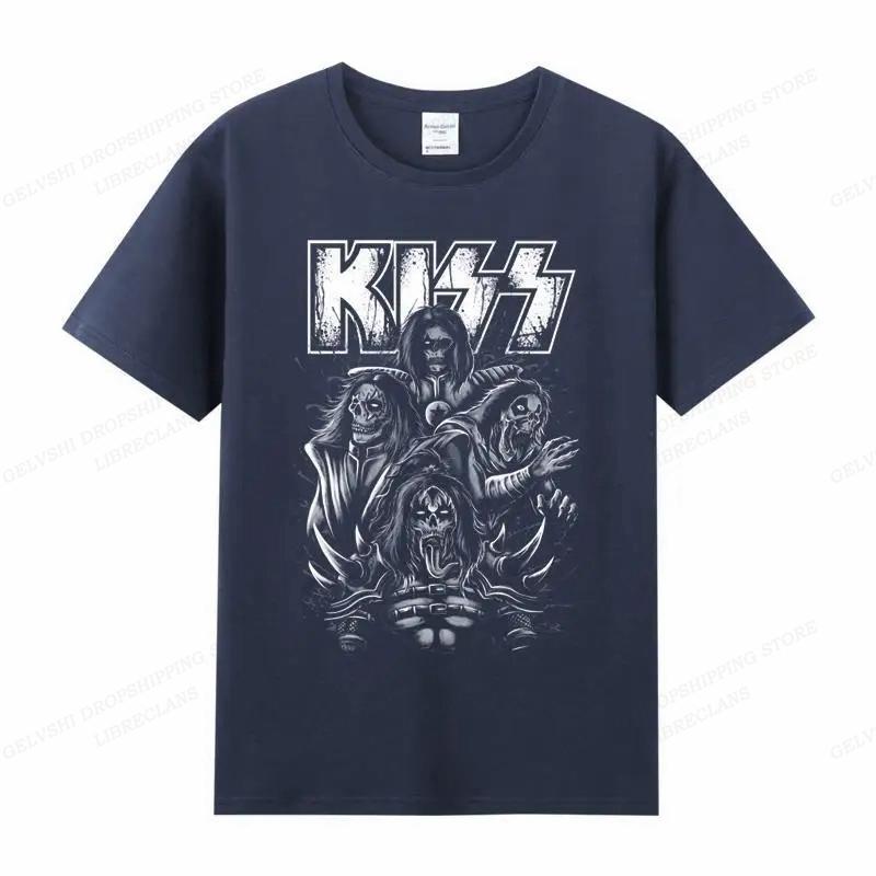 Vintage Kiss T Shirt Unisex Unisex Fashion Cotton T-shirt Punk Clothes O-Neck Tees Horror Harajuku Tops Rock Band Kiss Tshirt Boy