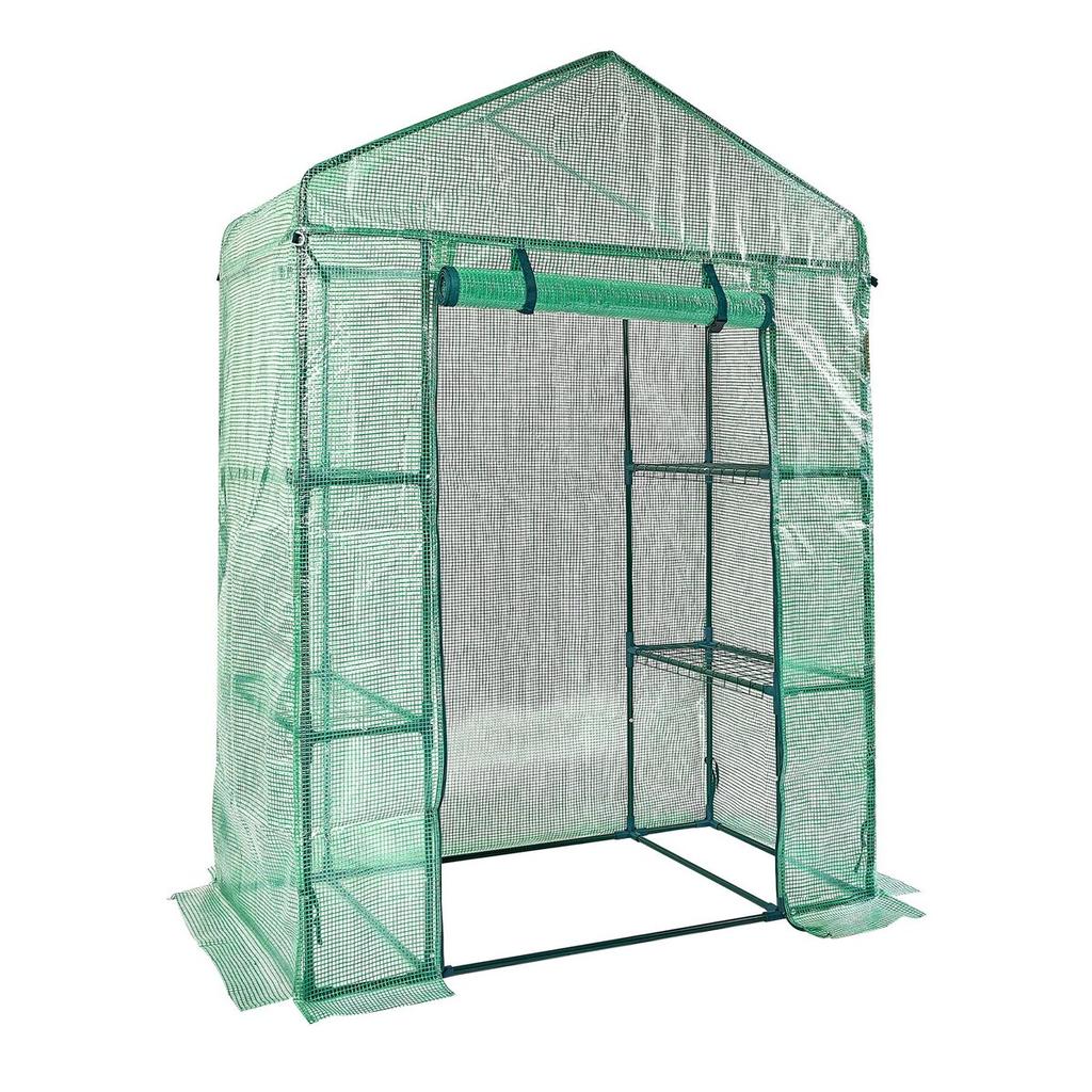 Walk-in Green House, 4.6 x 2.4 x 6.7 ft Greenhouse with Shelves, Set Up in Minutes, High Strength PE Cover with Doors & Windows and Steel Frame,