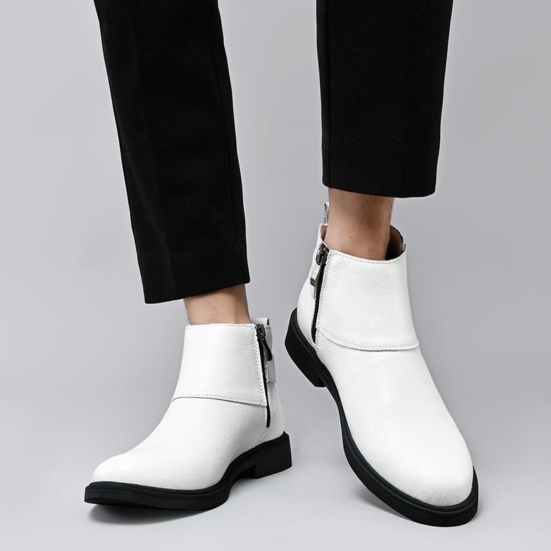 Зимняя обувь для мужчин, теплые плюшевые ботинки, элегантные мужские ботинки челси из натуральной кожи, повседневная модная обувь с боковой молнией в деловом стиле