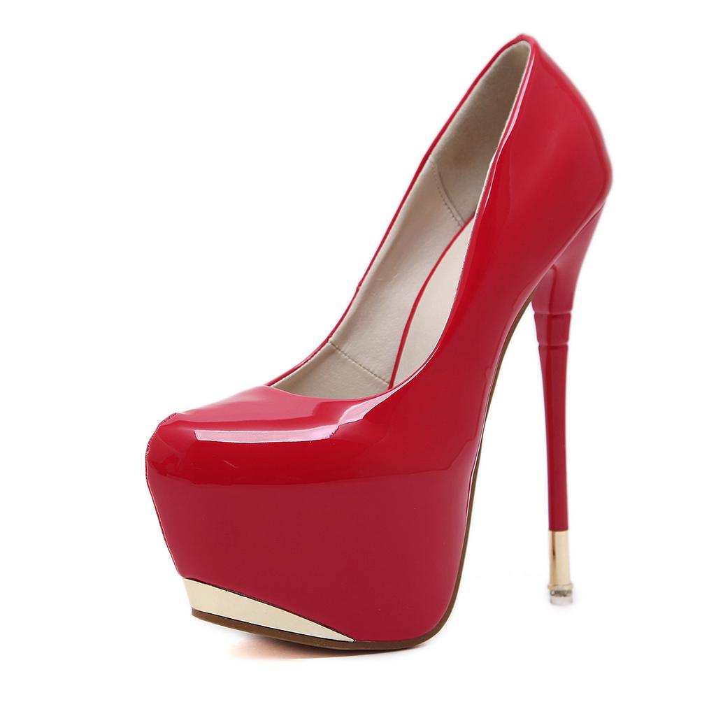 Fashion 16CM Thin High Heels for Women Platform Patent Leather Stiletto Shallow Modern Shoes Sexy Club Party Pumps Red Black Heels Women
