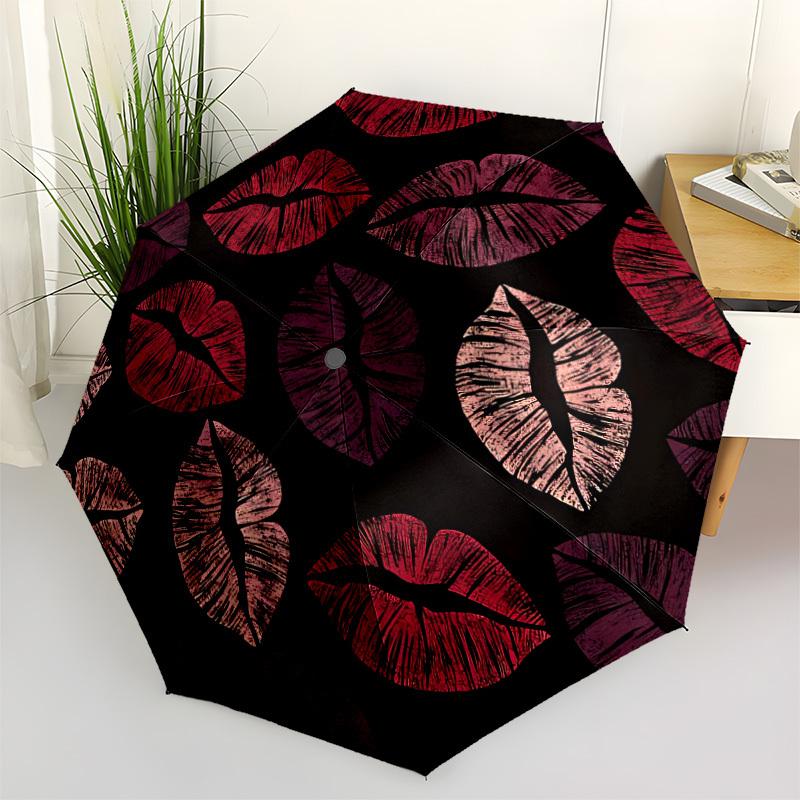 1pc Lips Kisses Automatic Open/close Folding Compact Umbrella, 8-Rib Sturdy Canopy, Lightweight Portable, Everyday Use, Gift, Outdoor Umbrella, Travel