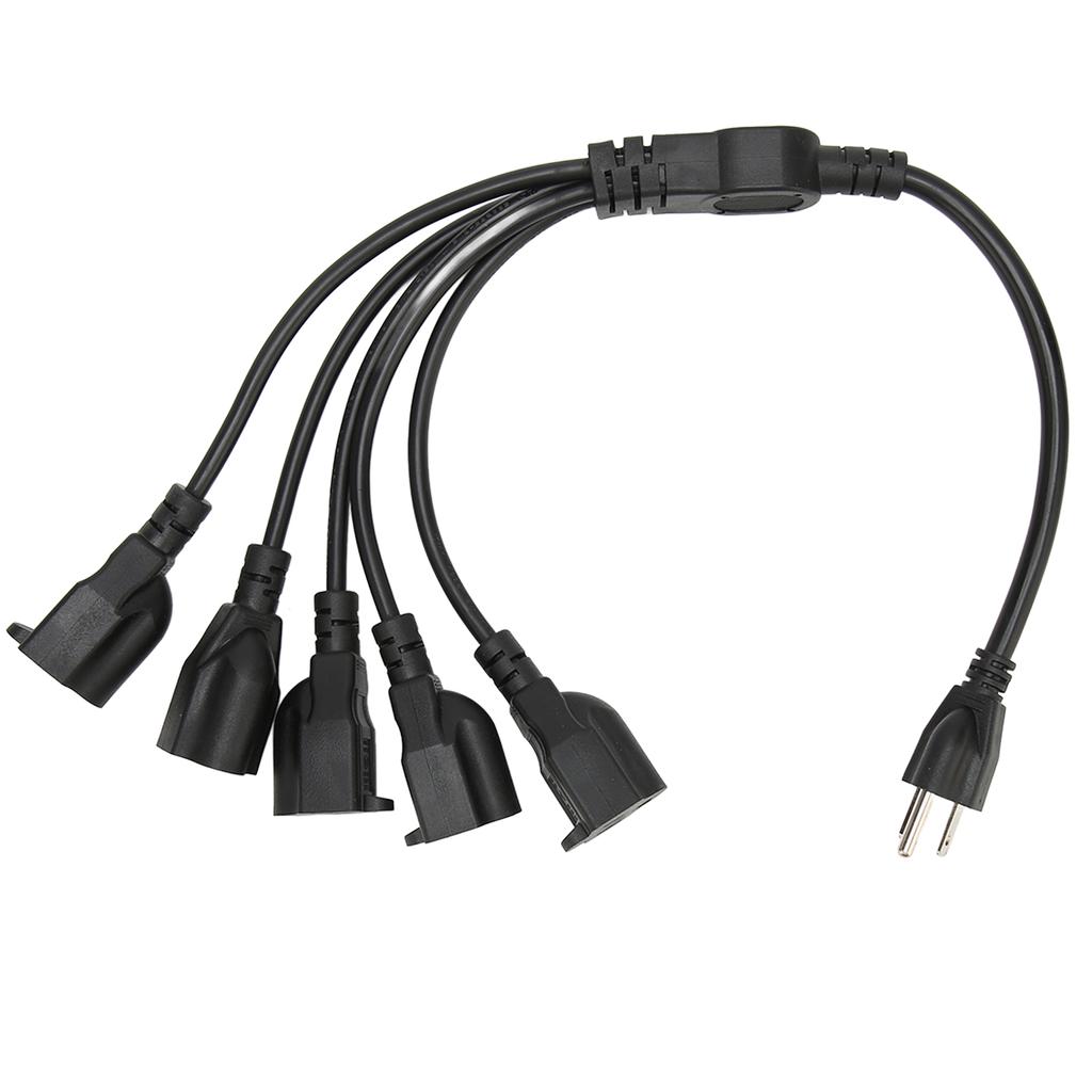 3 Prong 1 To 5 Outlet Power Cord Heavy Duty 16AWG 18AWG 5 Way Power Cord Splitter for Computer LED