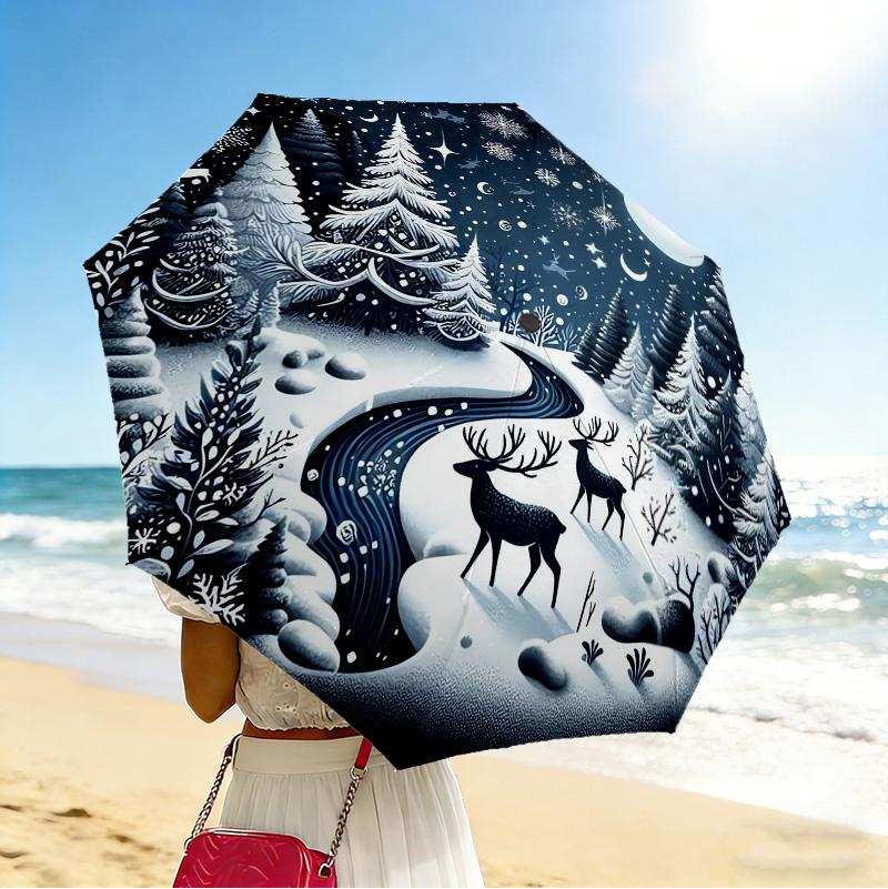 Winter Night 8 Ribs 3Fold Black Glue Uv Protection Umbrella Sun Protection Rainproof Compact Folding Umbrella For Travel Daily Use C9241220