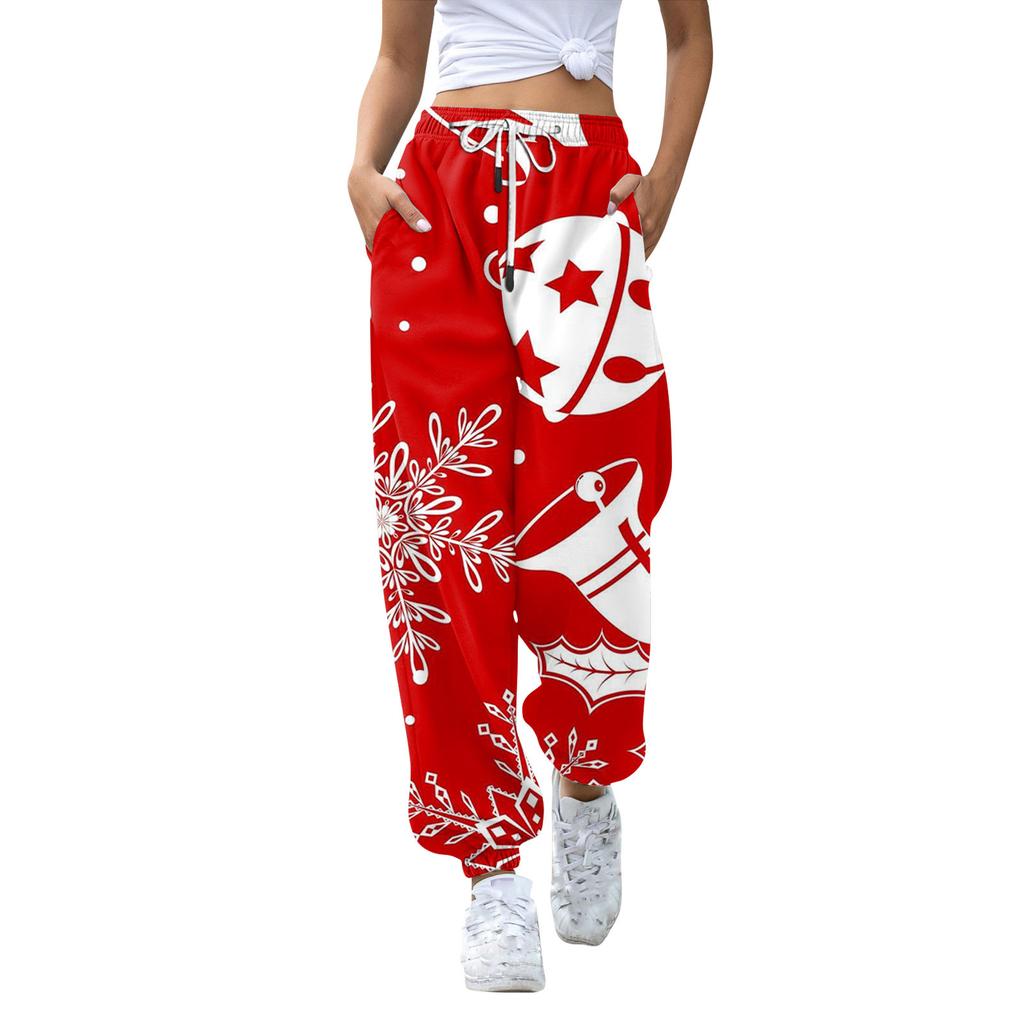 Женские повседневные модные рождественские принтованные повседневные спортивные брюки с эластичной талией и завязками на шнурке