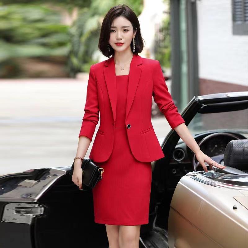 Women's Long-Sleeve Business Suit: Autumn/Winter Skirt & Blazer Two-Piece Set