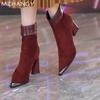 Замшевые женские сапоги на высоком каблуке с острым носком, толстые сексуальные ботинки челси для женщин, тренд 2024 года, новая зимняя мода, женские ботинки