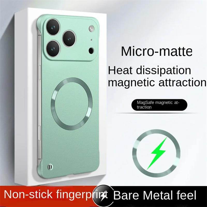 Ultra Thin Matte PC Frameless Phone Cases For iphone 17 16 15 14 13 12 Pro Max Plus 17 Air Case For Magsafe Magnetic Armor Cover