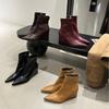 2025 Autumn and Winter Pointed Short Boots Women's New Boots High Heel Short Boots Wedge Heel Thin Boots