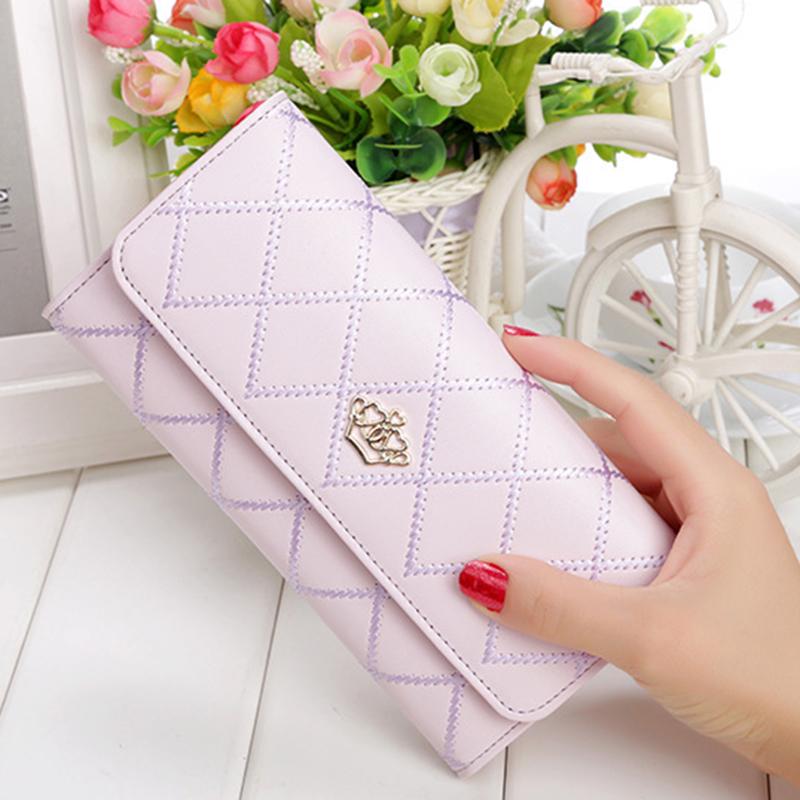 Женщины Девушка Ромб Pattern Party Тонкий Кошелек Металлические Сердца Корона Длинный Кошелек Сумочка