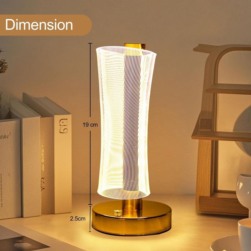 3D Acrylic LED Night Lamp with Gold Base – Starry Sky Waist Design 2, Touch Control Cordless Decorative Table Light for Bedroom, Living Room