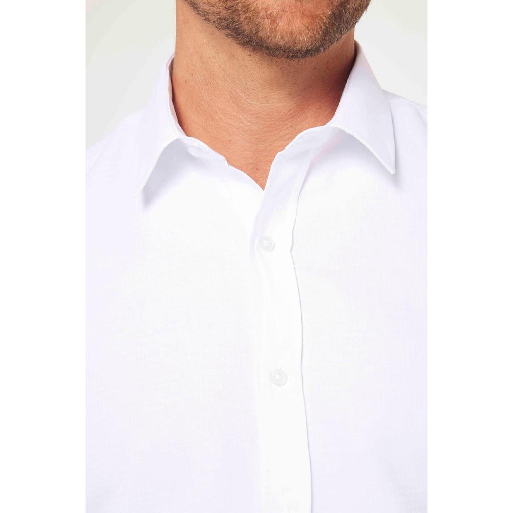 Современная приталенная мужская белая рубашка из хлопка с длинными рукавами, которую легко гладить Добби