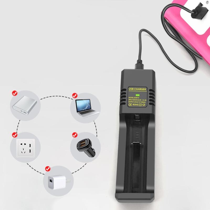 USB Зарядное устройство для аккумуляторов 1-канальный адаптер для зарядки со светодиодным индикатором для 4.2V 3.7V 18650 14500 16340 перезаряжаемых аккумуляторов