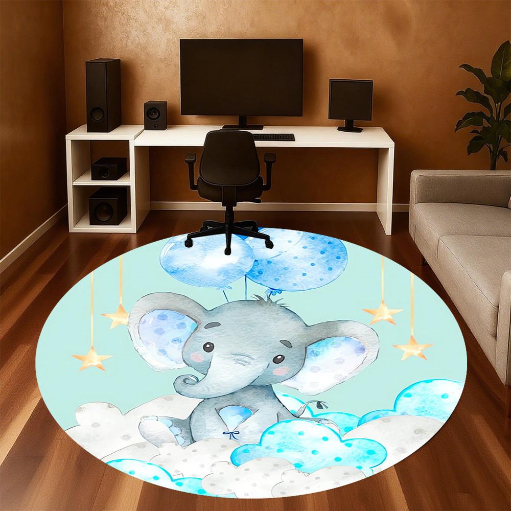 1pc Elephant Clouds Round Chair mat Area Rug - Non-Slip, Floor Mat for Office, Bedroom, home decor Christmas Gift p0811183