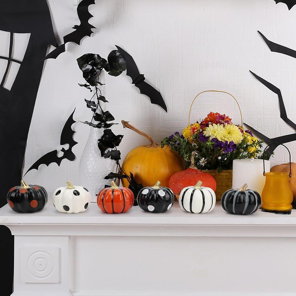Set of 6 Pumpkins For Halloween Indoor Decorations for Table, Tiered Tray, Desk