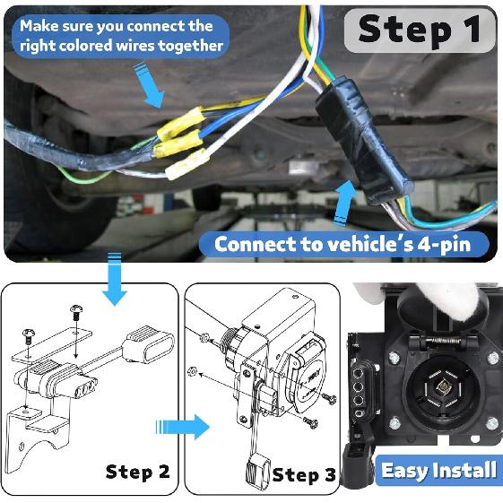 MECMO Multi-Tow 4-Way Flat To 7-Way RV Blade And 4-Way Flat Female End Trailer Wiring Adapter Connector Kit, 4 Pin Vehicle-Side Trailer Light Plug To