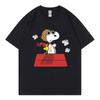 Черная женская футболка Snoopy Летняя с коротким рукавом Хлопок Мужская Женская Футболка Топы Мультяшная Аниме Одежда для пары Топы