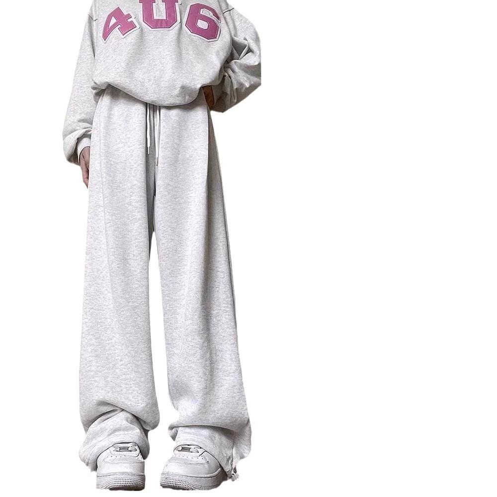 2024 Женские Питтит Бело-Серые Широкие Спортивные Штаны: Осенние повседневные джоггеры свободного кроя