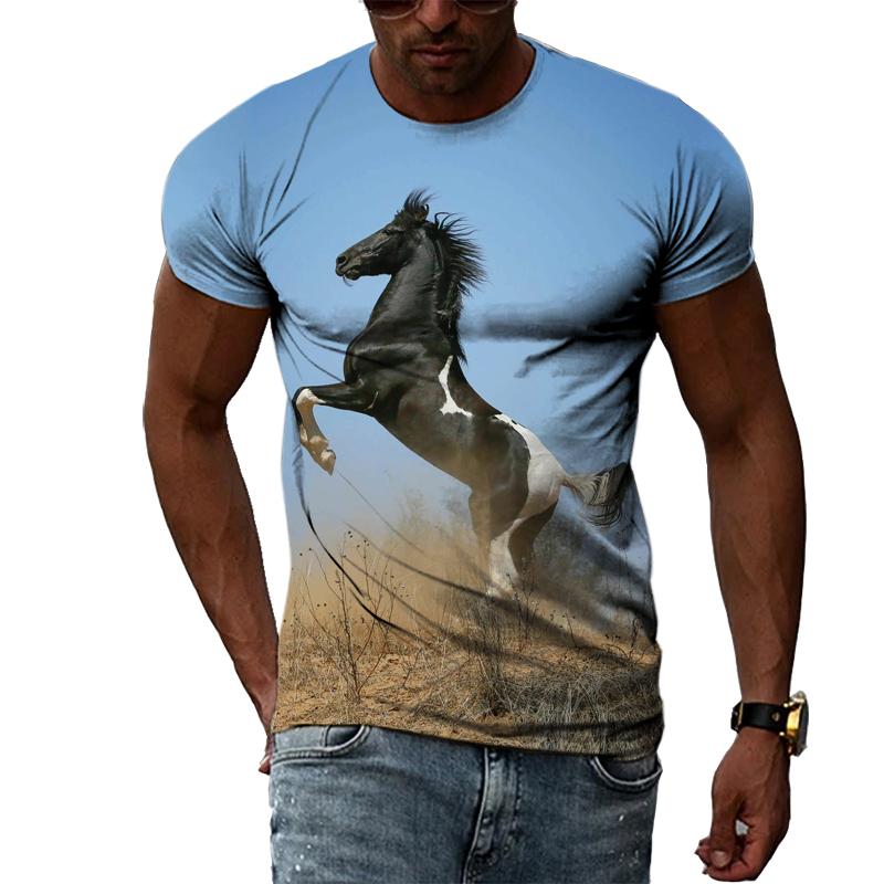 Летние футболки с оригинальным дизайном в виде животных и лошадей, мужские модные индивидуальные футболки в стиле хип-хоп с 3D принтом в стиле Харадзюку и короткими рукавами