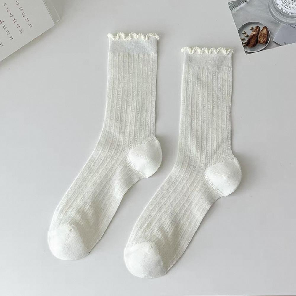 Sweet Solid Color Mesh Mid Tube Socks Lace Ballet Style Lolita Socks Hollow Out Ultra-thin Ultra-thin Socks JK