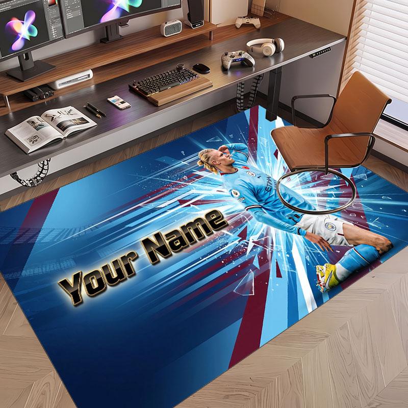 Custom Rug Erling Haaland Pattern Print Name Text Soft Non‑Slip Floor Carpet for Home Indoor Decoration