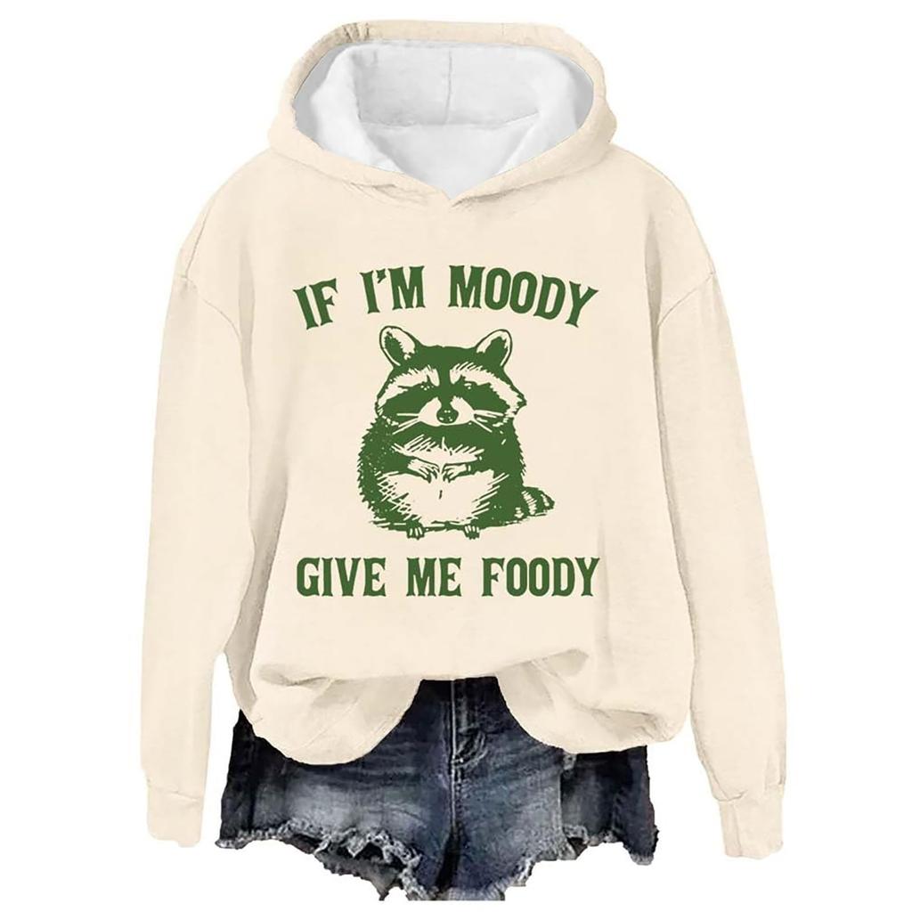 Women's Fashion Casual Long Sleeve Printed Round Neck Hooded Sweatshirt Top