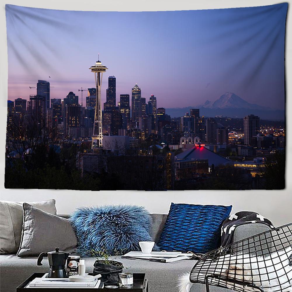 Городской ночной пейзаж, гобелен с пейзажем, необычный Метрополис, настенный Эстетический фон, настенное украшение для спальни, гостиной
