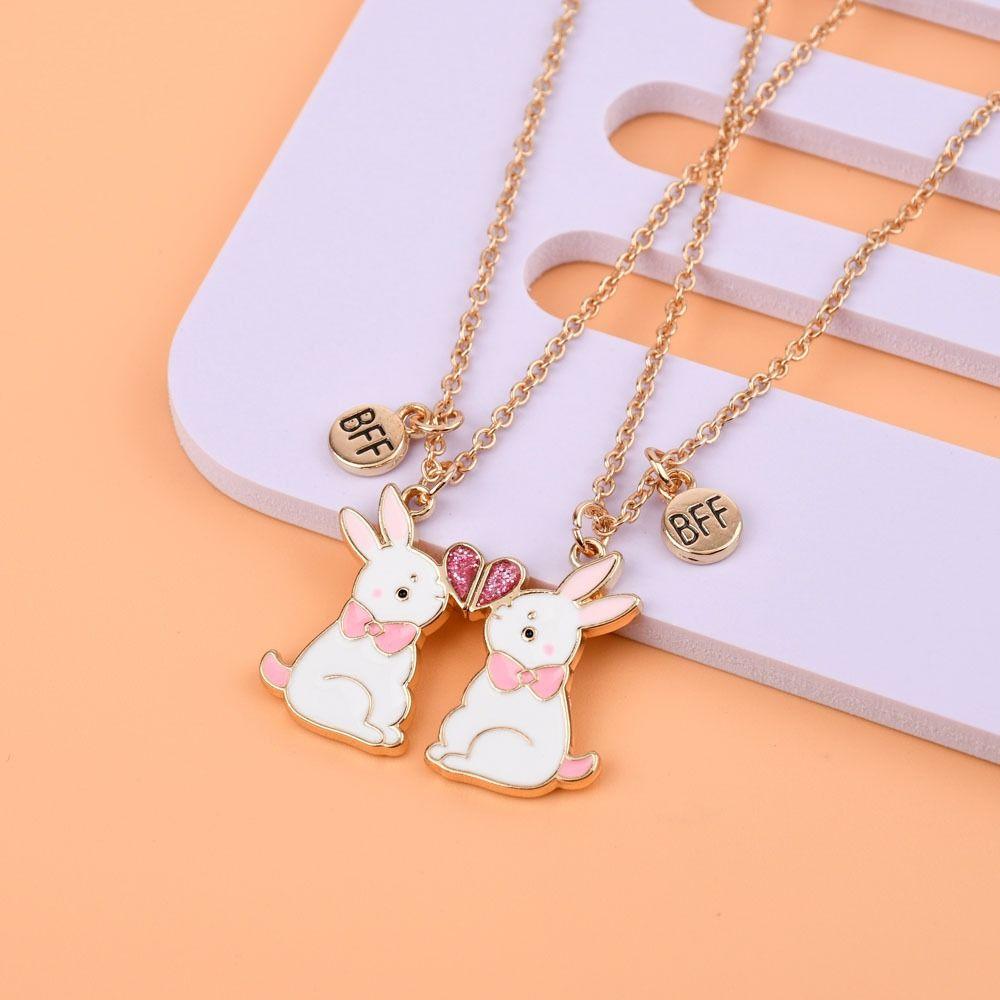 2 шт./компл. Ювелирные изделия Лучший друг Магнитное ожерелье Цинковый сплав Цинка Ожерелье с кроликом Милый кролик Подвеска в виде сердца Подарок