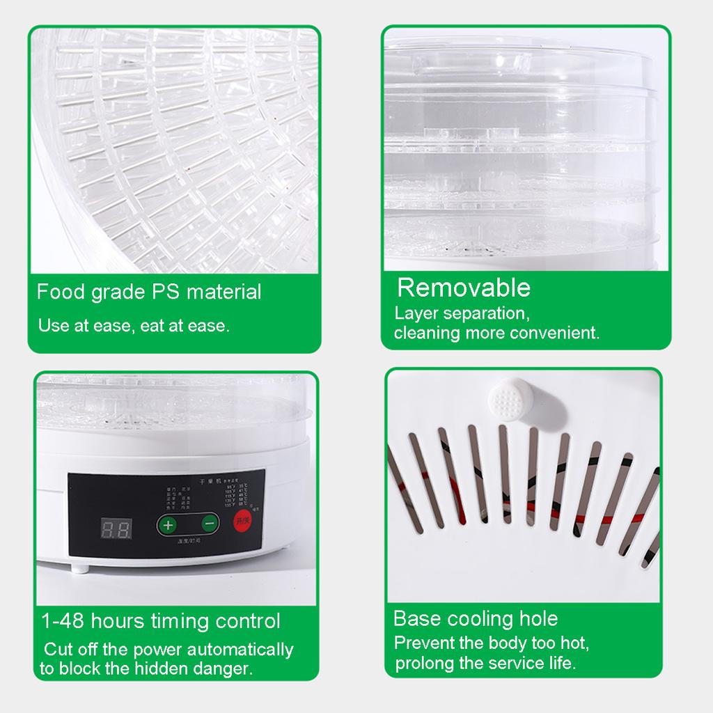 NEW Electric Food Dehydrator for Fruits and Vegetables 350W Temperature Adjustment 5 Trays Snacks Air Dryer 110/220V