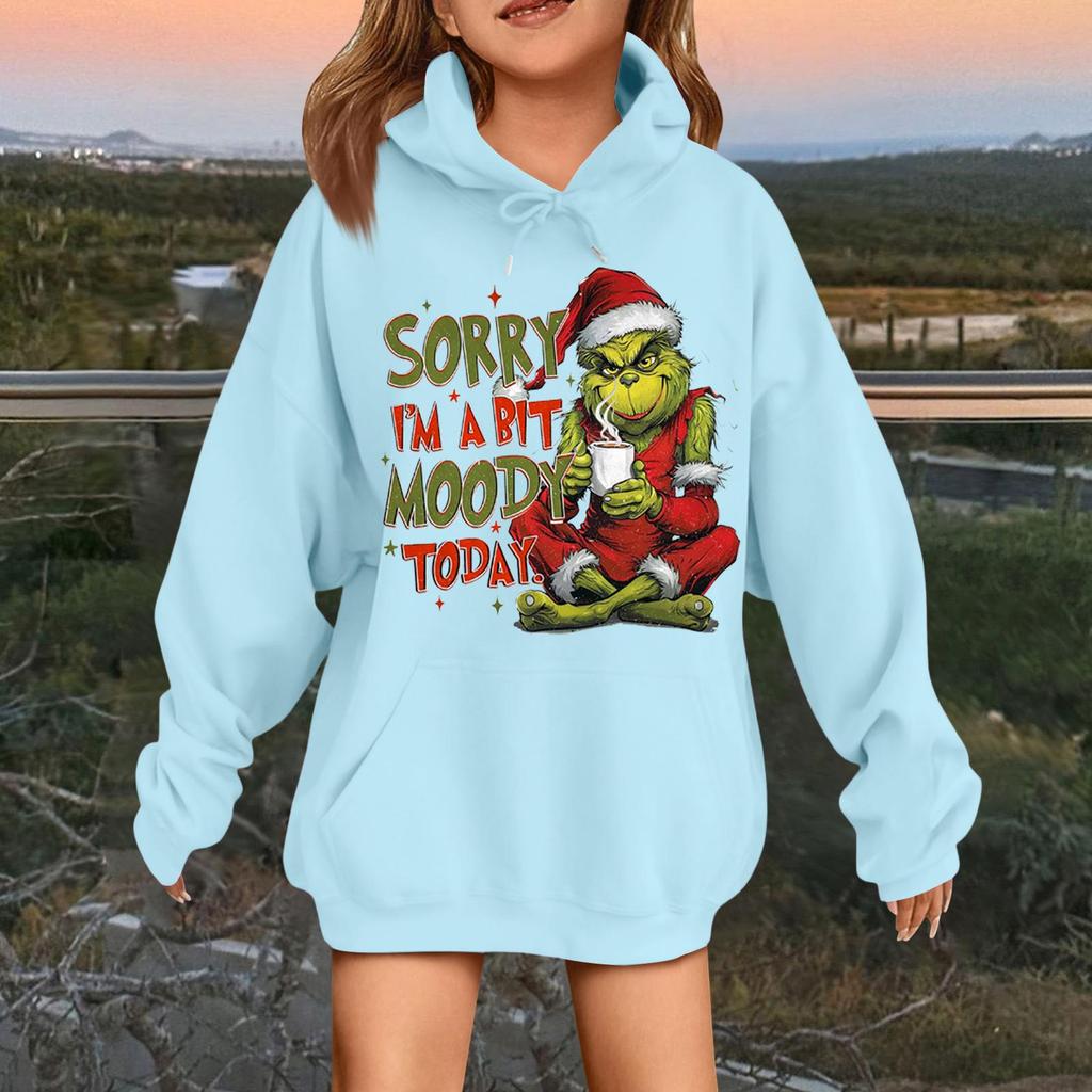 Children's Fashionable Casual Long-sleeved Loose Christmas Print Pullover Hooded Sweatshirt