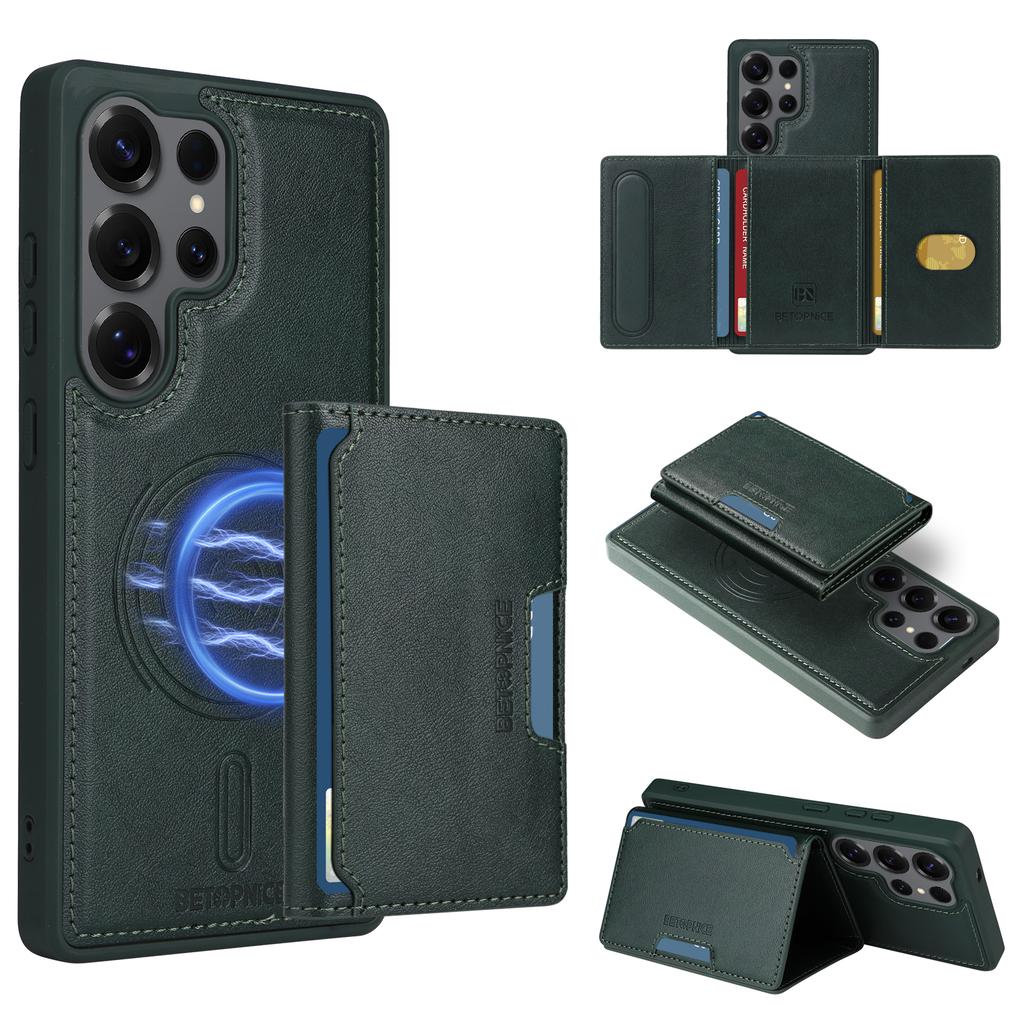 For Samsung Galaxy S25 Ultra Magnetic Case BETOPNICE Leather Phone Cover Kickstand with Detachable Card Bag