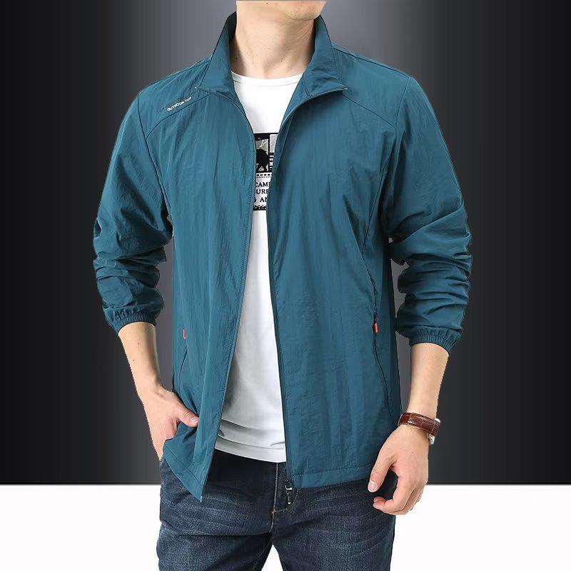 Men's Summer Stand Collar Sun Protection Windbreaker - Breathable, Hoodless, Outdoor Sports Jacket