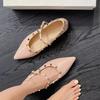 Spring New Flat Shoes Women's Fashion Pointed Head Shallow Mouth Rivets Line with Non-slip Inside Heightening Single Shoes