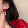 Vintage Red New Christmas Flocking Earrings For Women Bow-Knot Pearl Drop Earring Jewelry Party Gift
