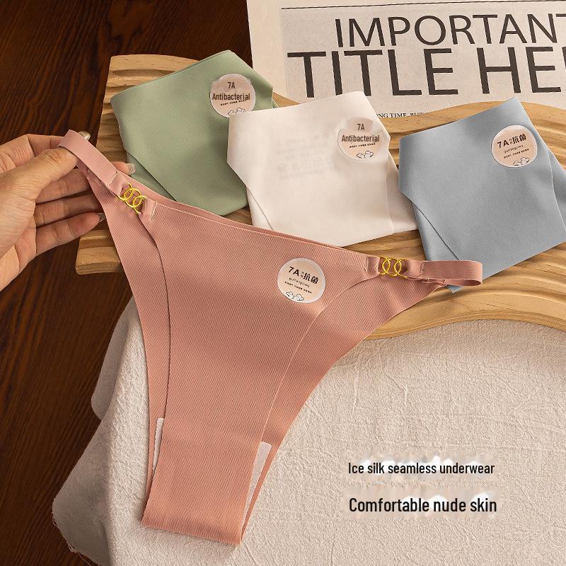 "Ice Silk Seamless Thong Underwear for Women - Pure Cotton, Anti-Low Waist, Large Size"