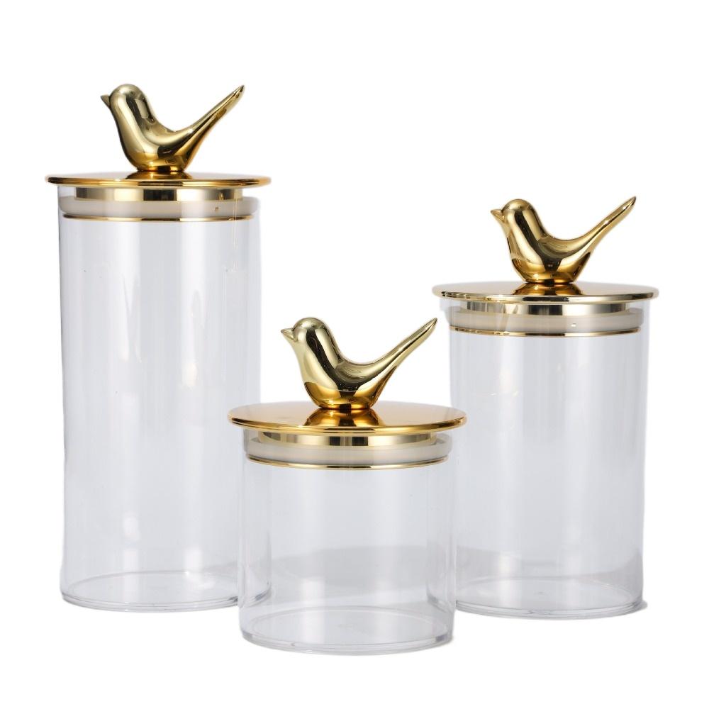 Прозрачная стеклянная банка для хранения сухих продуктов с крышкой в виде золотой птицы, герметичная банка для домашнего хозяйства, влагостойкая коробка для хранения зерна
