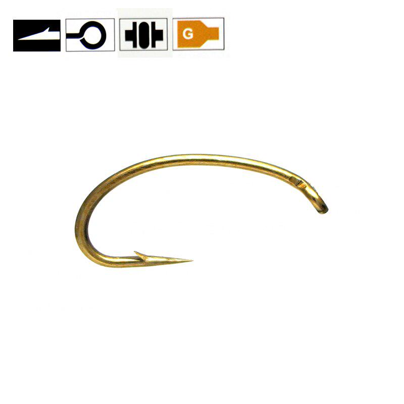 50pcs Gold Color Fly Tying Scud Nymph Hook Caddis Midge Shrimp Fly Tying Fish Hooks Size 10 12 14 16