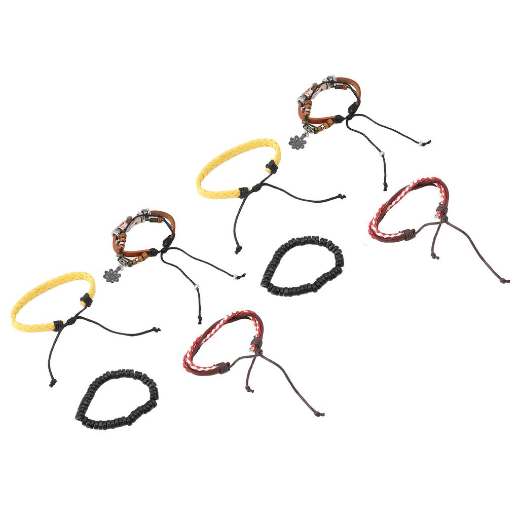 2 Set Vintage Multi Layers Women Bracelet PU Leather Ethnic Tribal Braided Bracelet