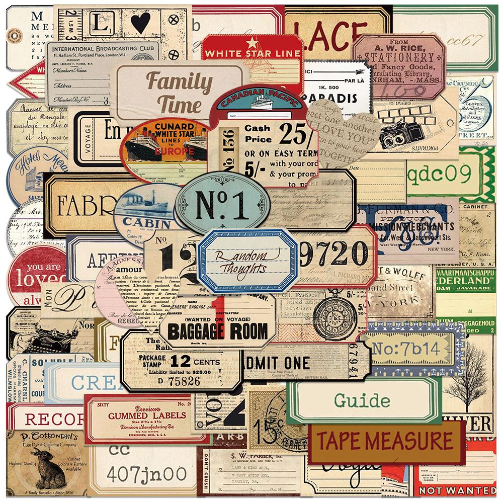 60Pcs Retro Sealing Labels Tag Stickers Vintage Vinyl Decals Diy Wall Diary Suitcase Scrapbook Phone Motorbike Graffiti Sticker