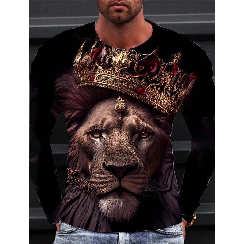 Футболка с длинным рукавом Lion для мужчин, повседневная верхняя модная спортивная одежда Harajuku 3D полная печать, уличная одежда 2024