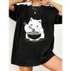 Oversized T Shirt Black Cat Eating Noodles Print Casual Streetwear For Women And Girls Summer Outfit Fashion Trendy Graphic Tee
