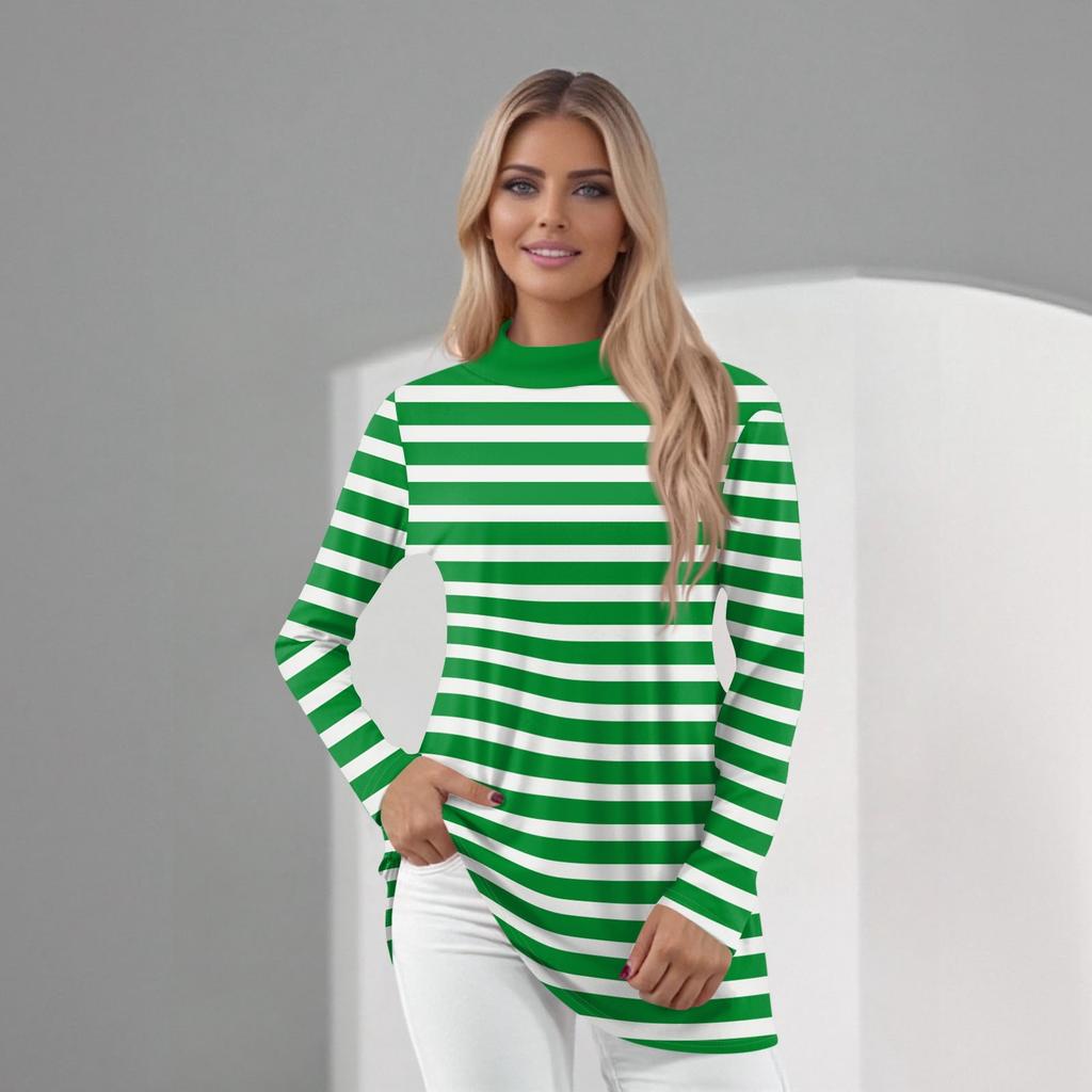 Женский повседневный топ с длинным рукавом и средним воротником