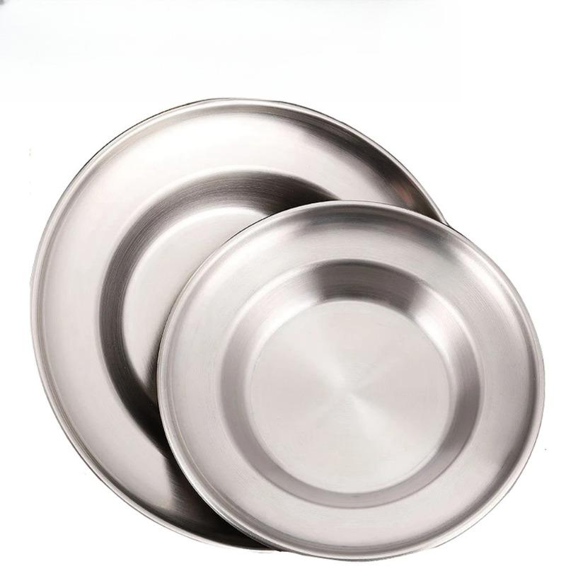 1 шт. Тарелка из нержавеющей стали 8 дюймов Ультрапортативная посуда Металлические обеденные тарелки для детей и малышей Отлично подходит для кемпинга на открытом воздухе, пикника