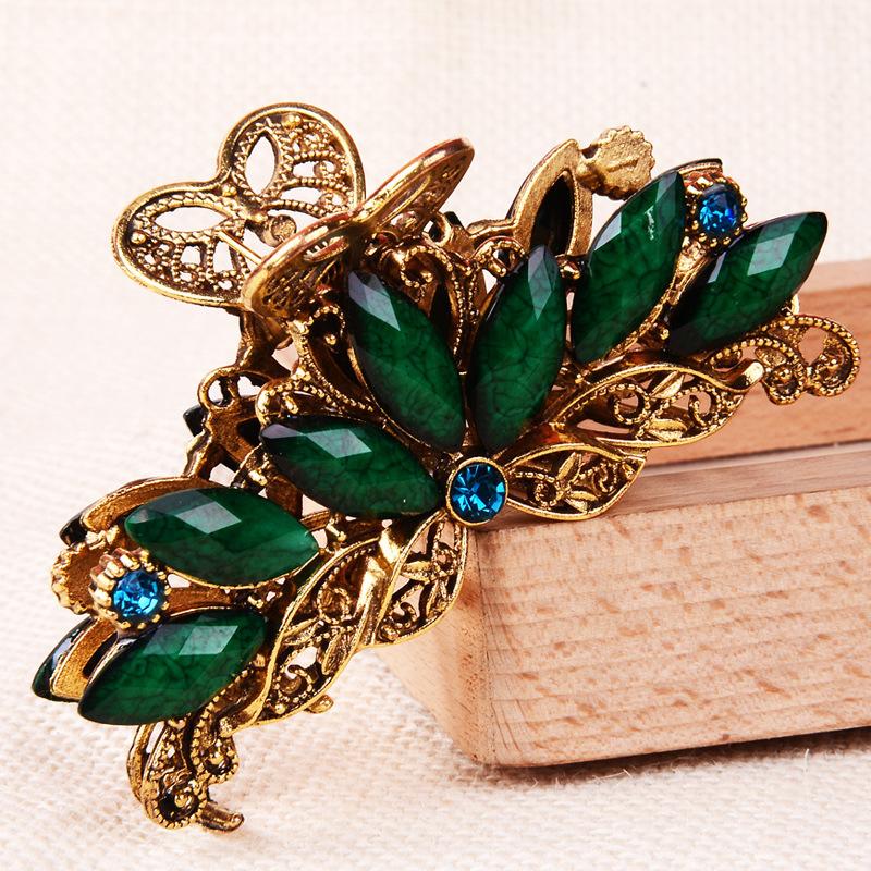 НОВЫЙ винтажный кристалл, смола, цветок, коготь для волос, краб, ювелирные изделия, цветок, заколка для волос в виде павлина, женская заколка для банкета, аксессуары