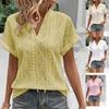 Summer New Casual Hollow Jacquard V-neck Loose Short Sleeved Women's Shirt